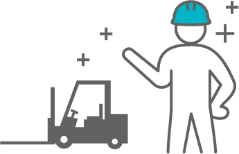 ヘルメットをかぶった人物とフォークリフトのシンプルなアイコン風イラスト